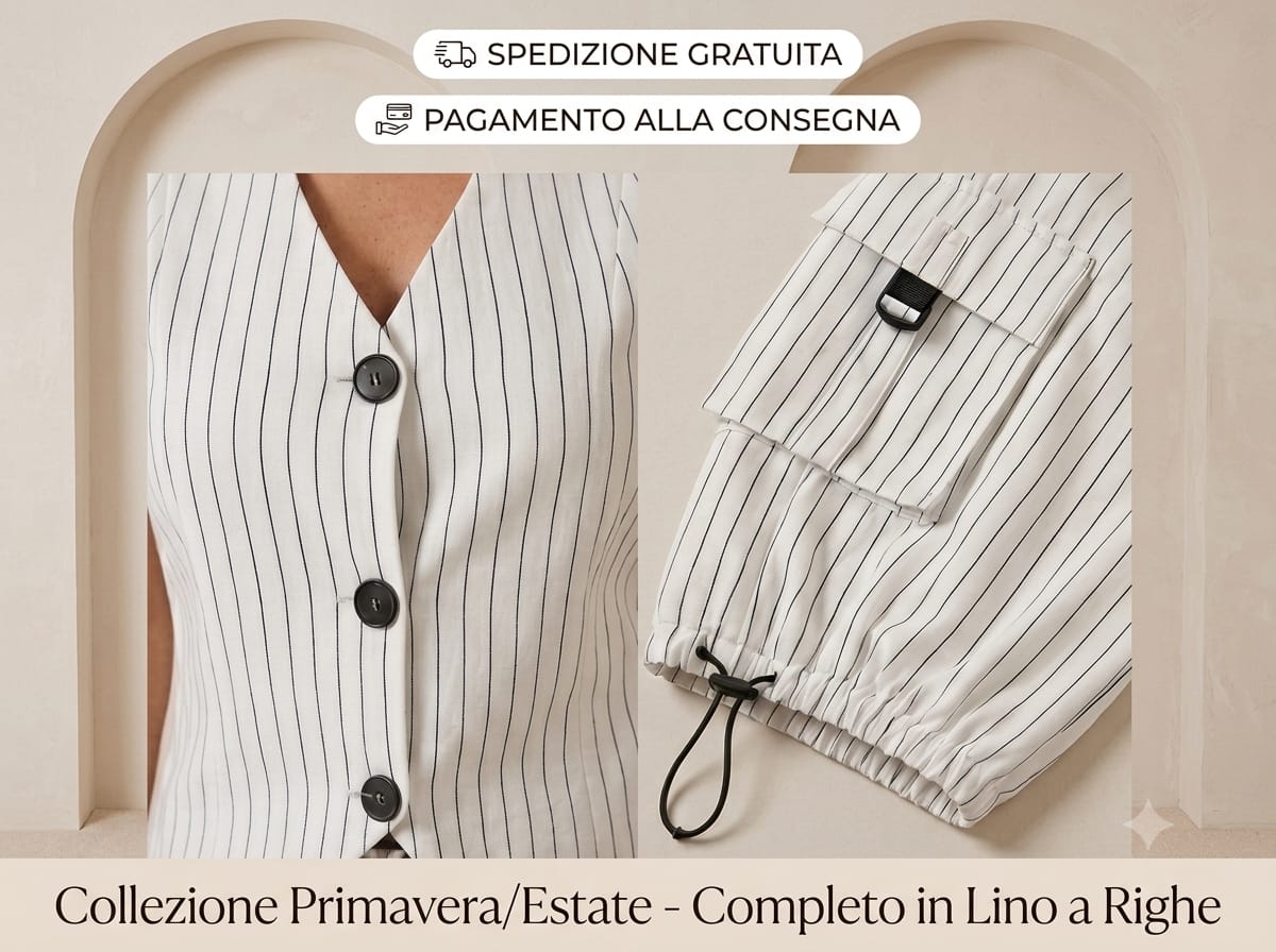 Completo Donna Gessato con Gilet e Pantaloni Cargo