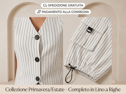 Completo Donna Gessato con Gilet e Pantaloni Cargo