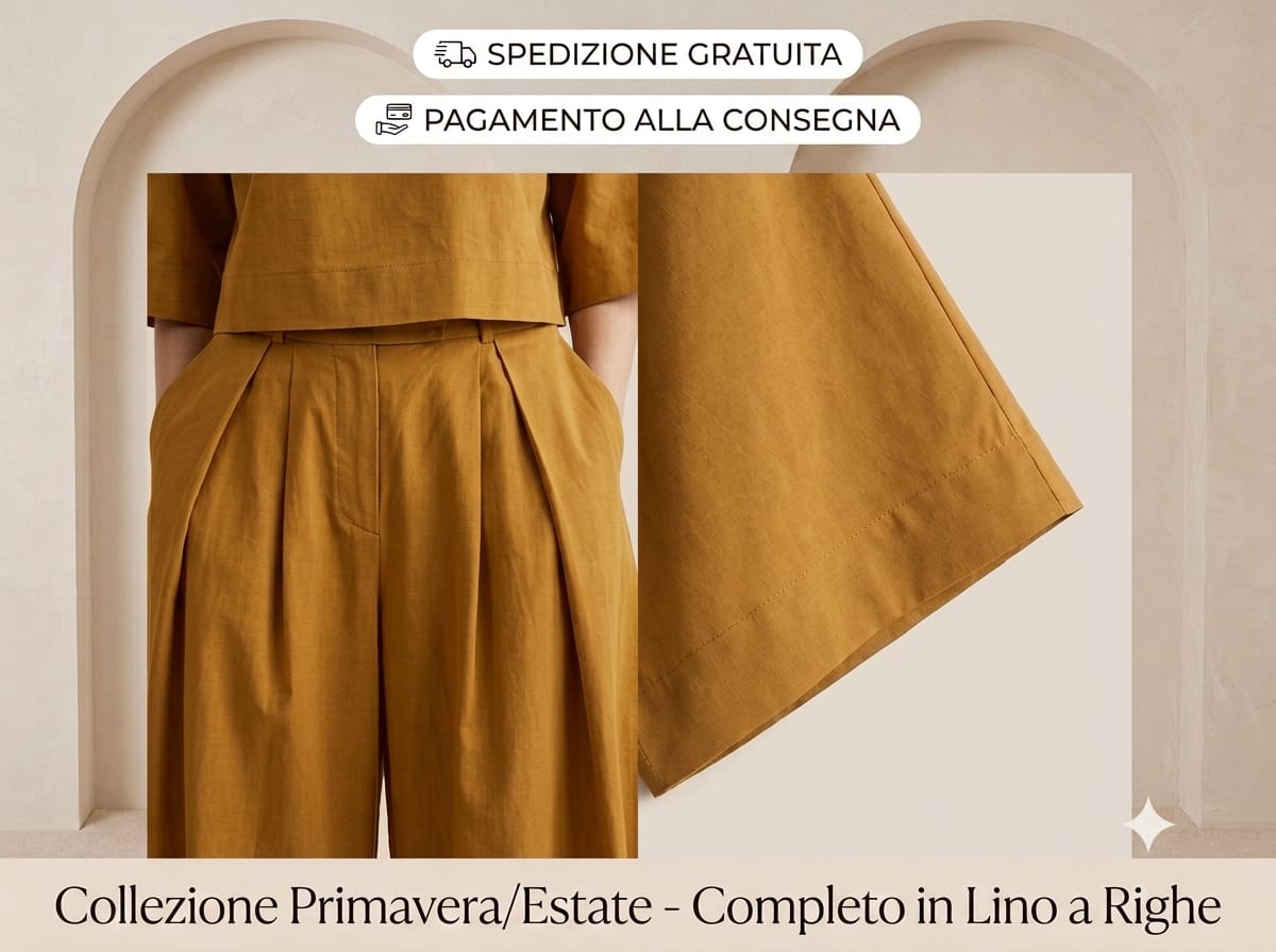 Completo Donna Elegante Senape in Lino e Cotone