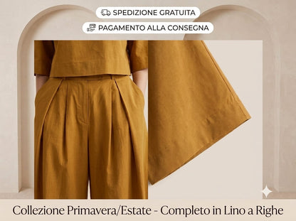 Completo Donna Elegante Senape in Lino e Cotone